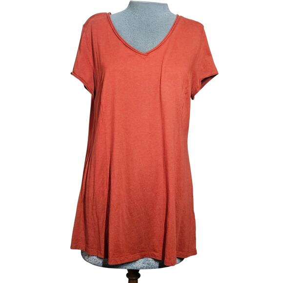 Orange Cotton Blend V Neck Tee Size Large - Picture 1 of 4
